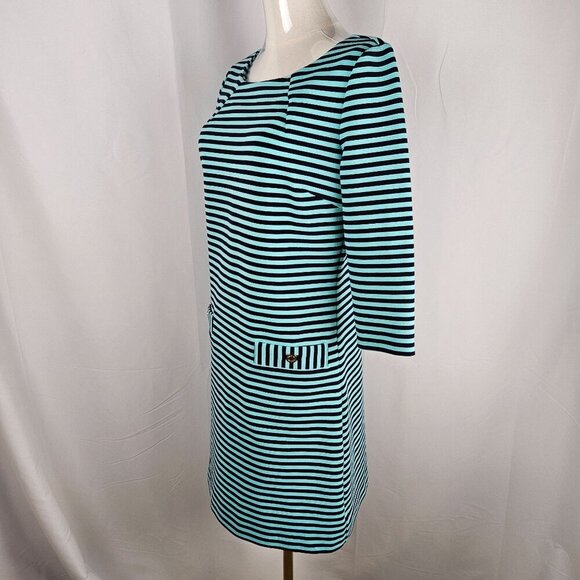 Lilly Pulitzer Charlene Striped Shift Dress Medium Blue Green Stretch - Picture 4 of 12